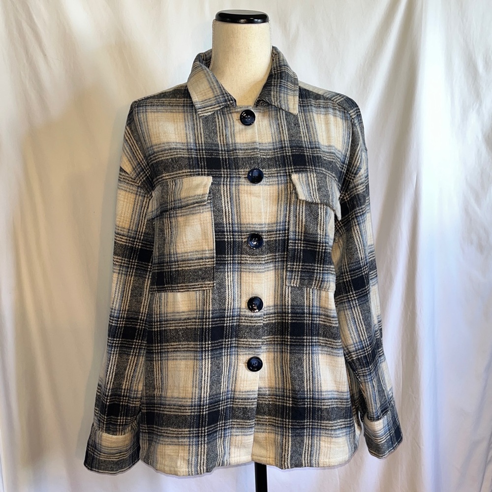 Miss Sparkling Plaid Women's Jacket in Black / Blue and Cream
